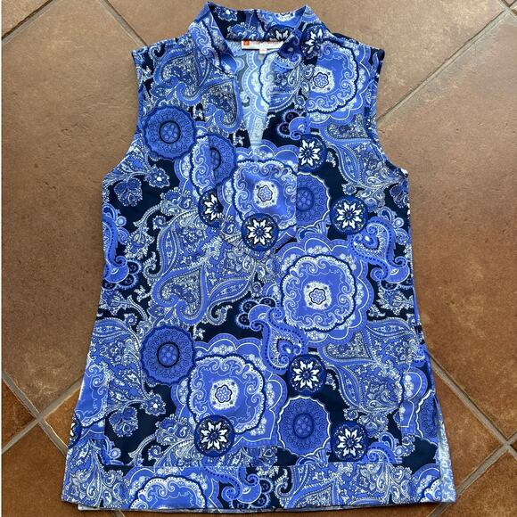 Jude Connally Sleeveless Paisley Pullover Top with Same Fabric Wide Trim size S - Picture 12 of 12